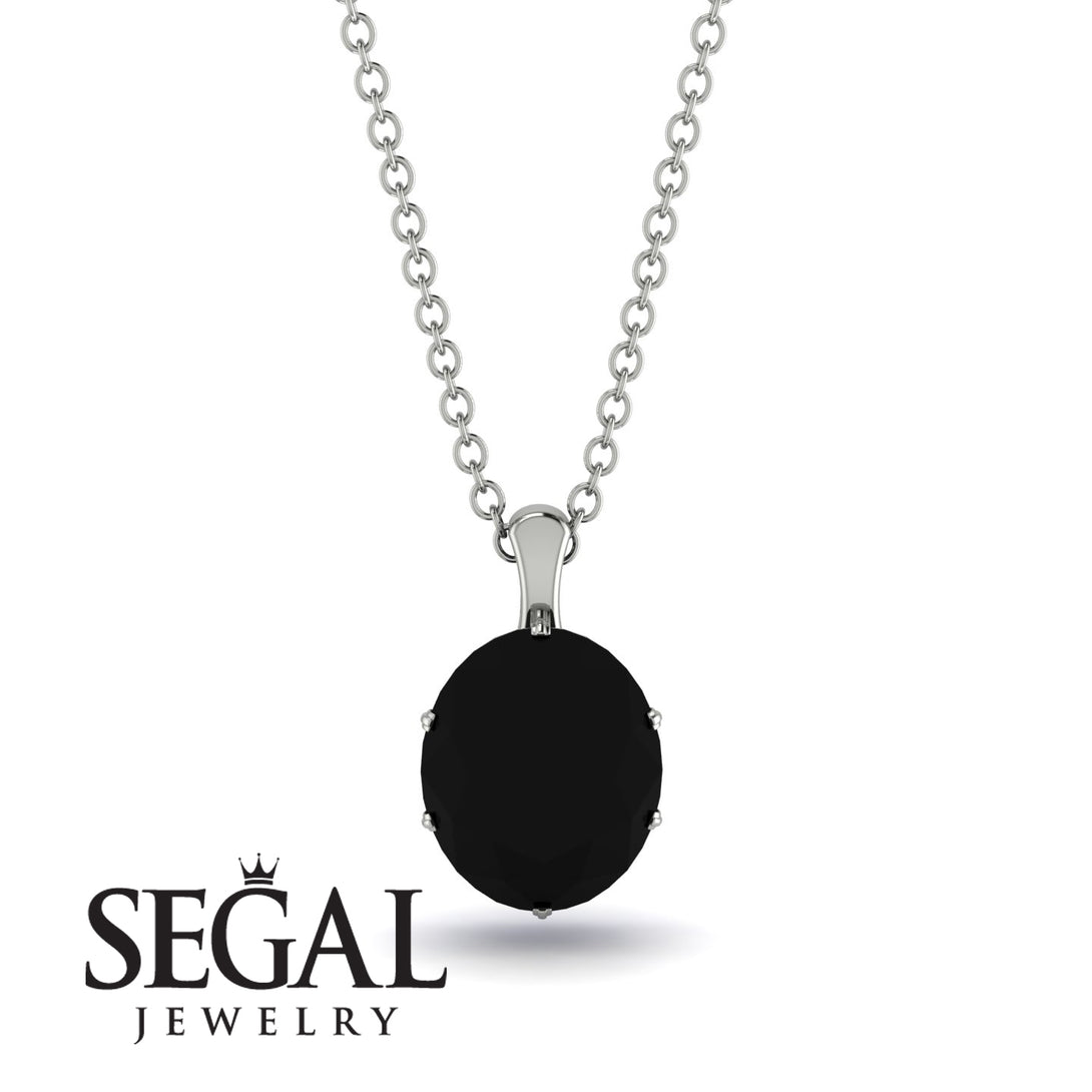 Oval Black Diamond Hidden Halo Necklace - Gemma No. 69