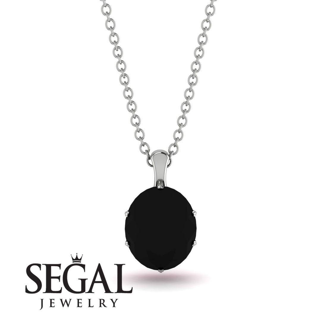 Oval Black Diamond Hidden Halo Necklace - Gemma No. 54