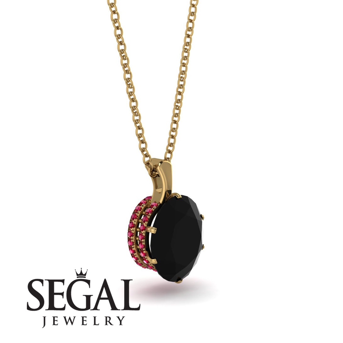 Oval Black Diamond Hidden Halo Necklace - Gemma No. 52