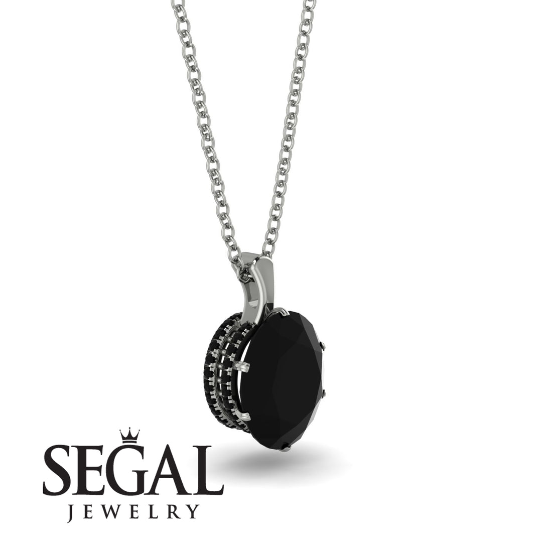 Oval Black Diamond Hidden Halo Necklace - Gemma No. 39