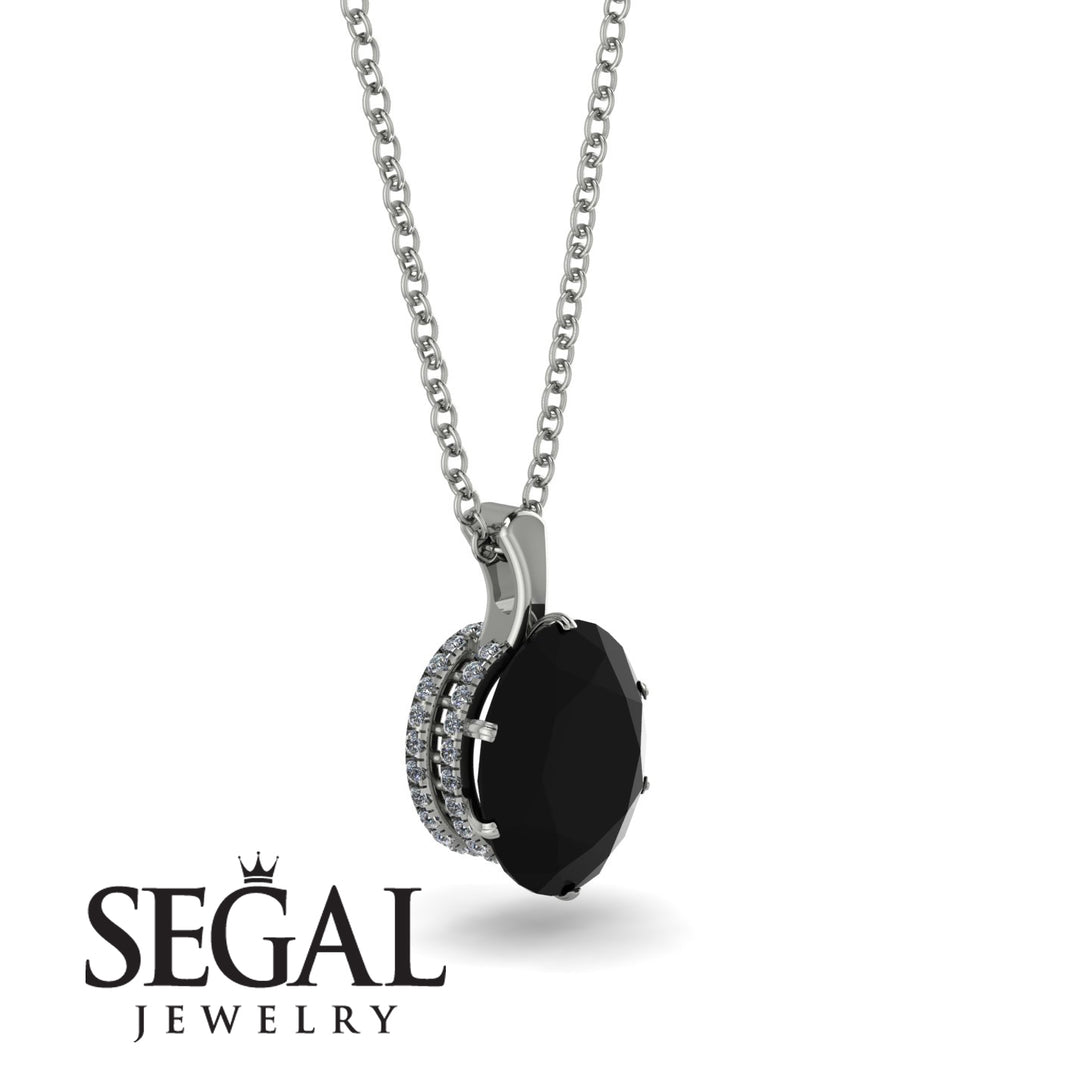 Oval Black Diamond Hidden Halo Necklace - Gemma No. 9