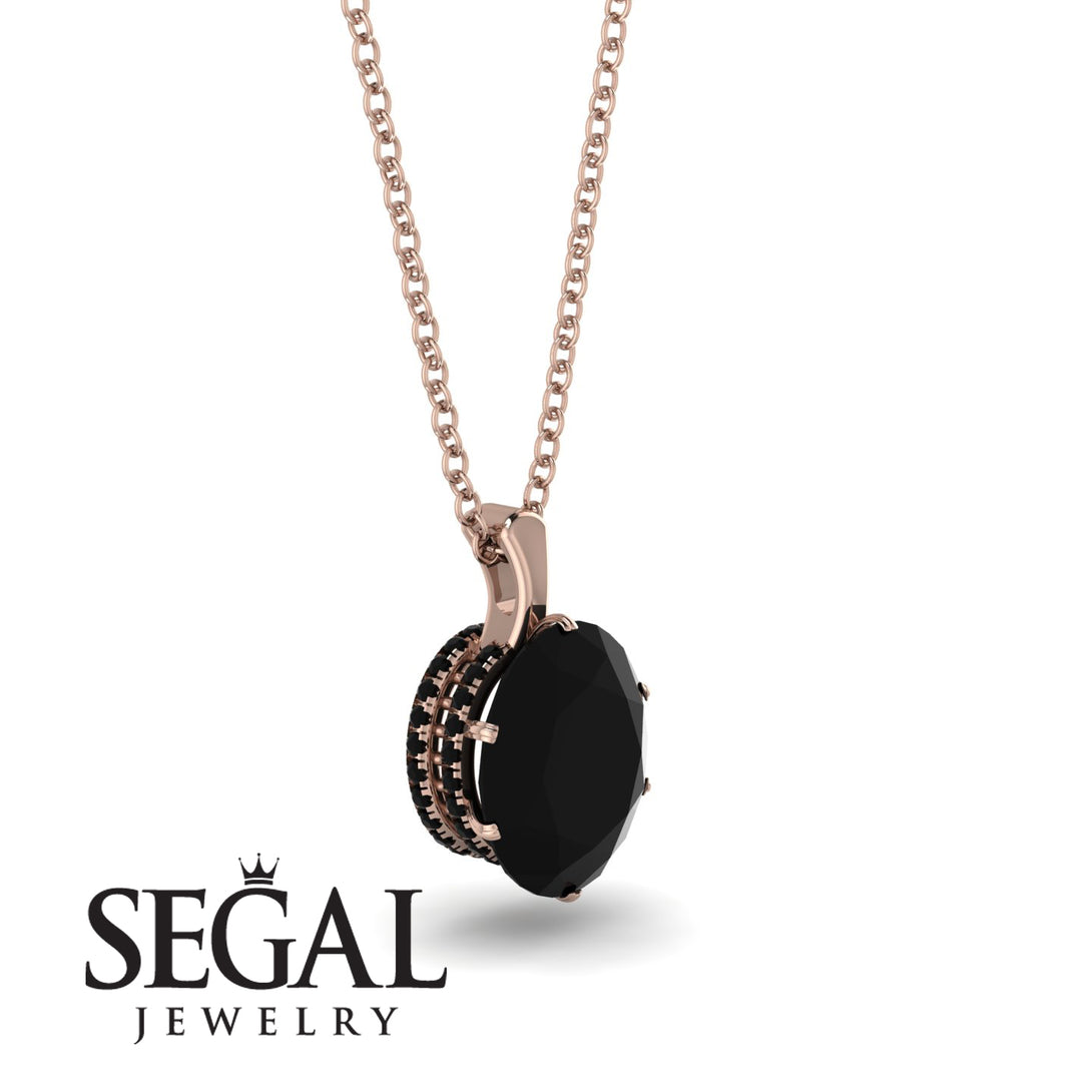 Oval Black Diamond Hidden Halo Necklace - Gemma No. 38