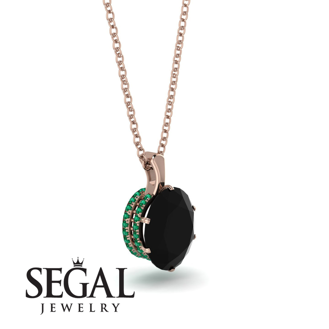 Oval Black Diamond Hidden Halo Necklace - Gemma No. 23