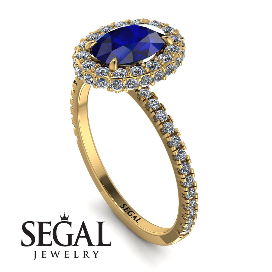 Oval Sapphire Halo Hidden Diamonds Ring - Amy No. 13