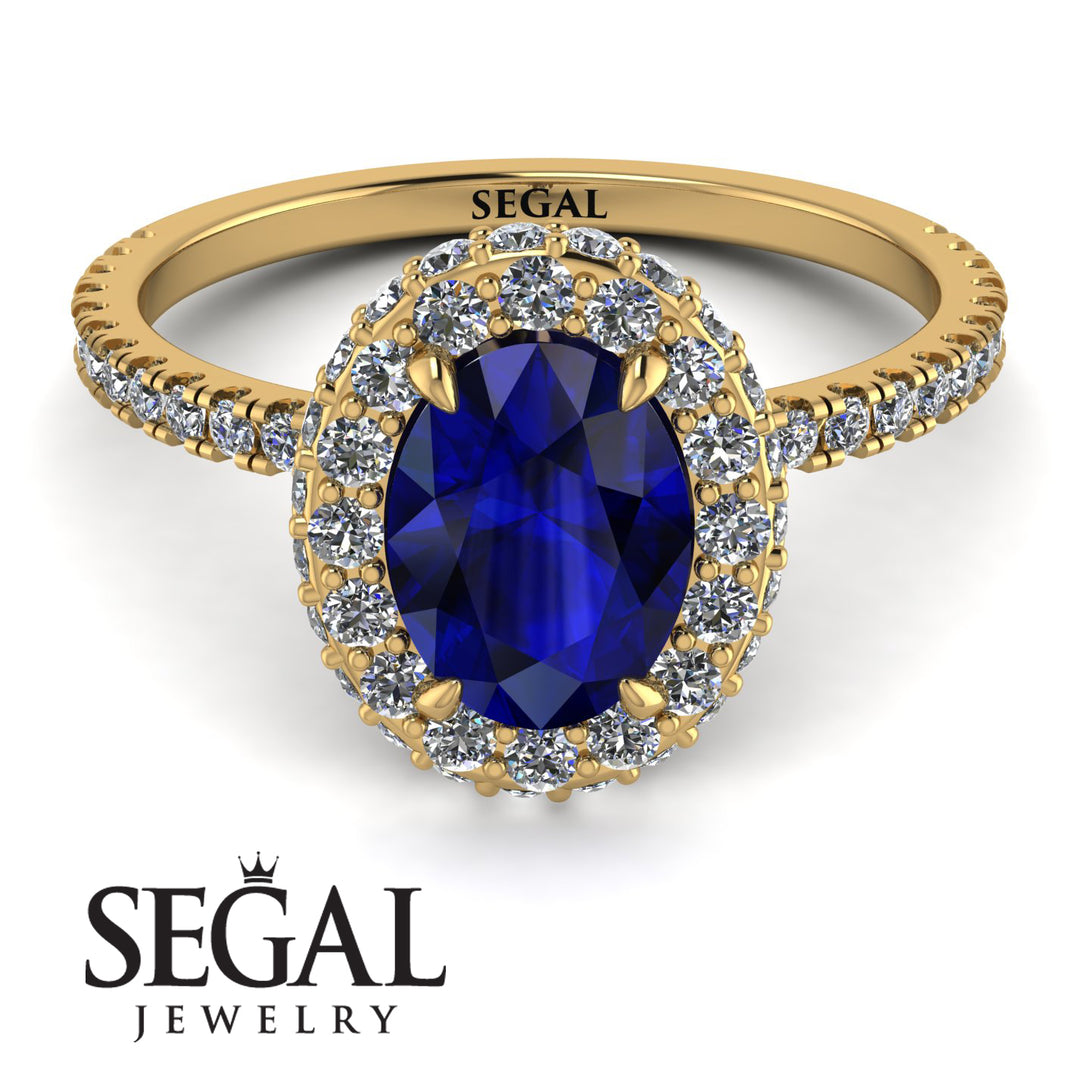 Oval Sapphire Halo Hidden Diamonds Ring - Amy No. 13