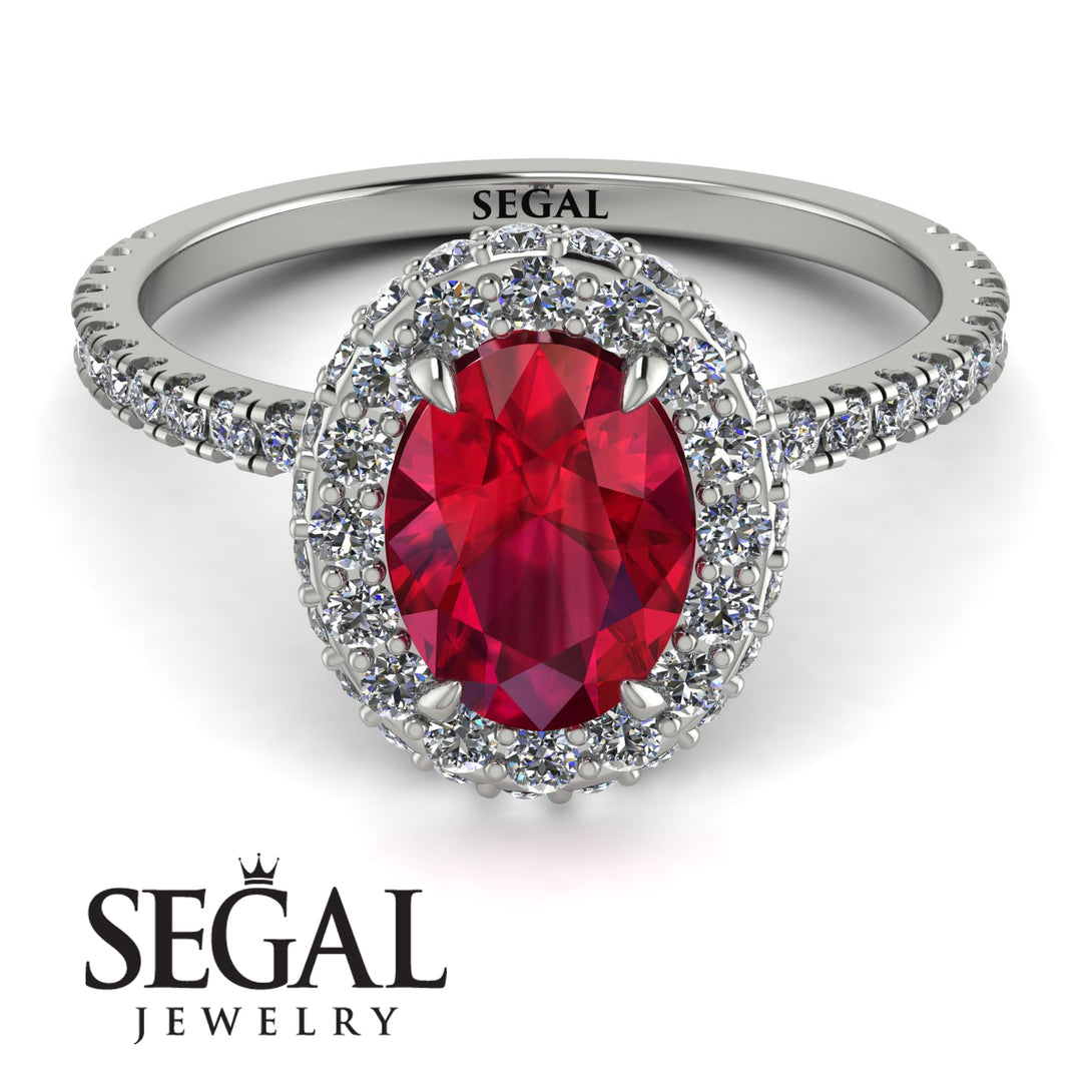 Oval Ruby Halo Hidden Diamond Ring - Amy No. 12