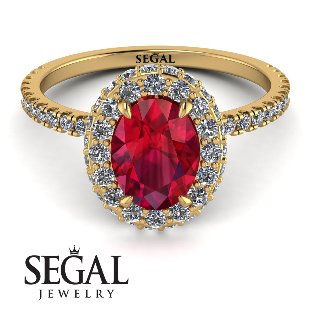 Oval Ruby Halo Hidden Diamond Ring - Amy No. 10