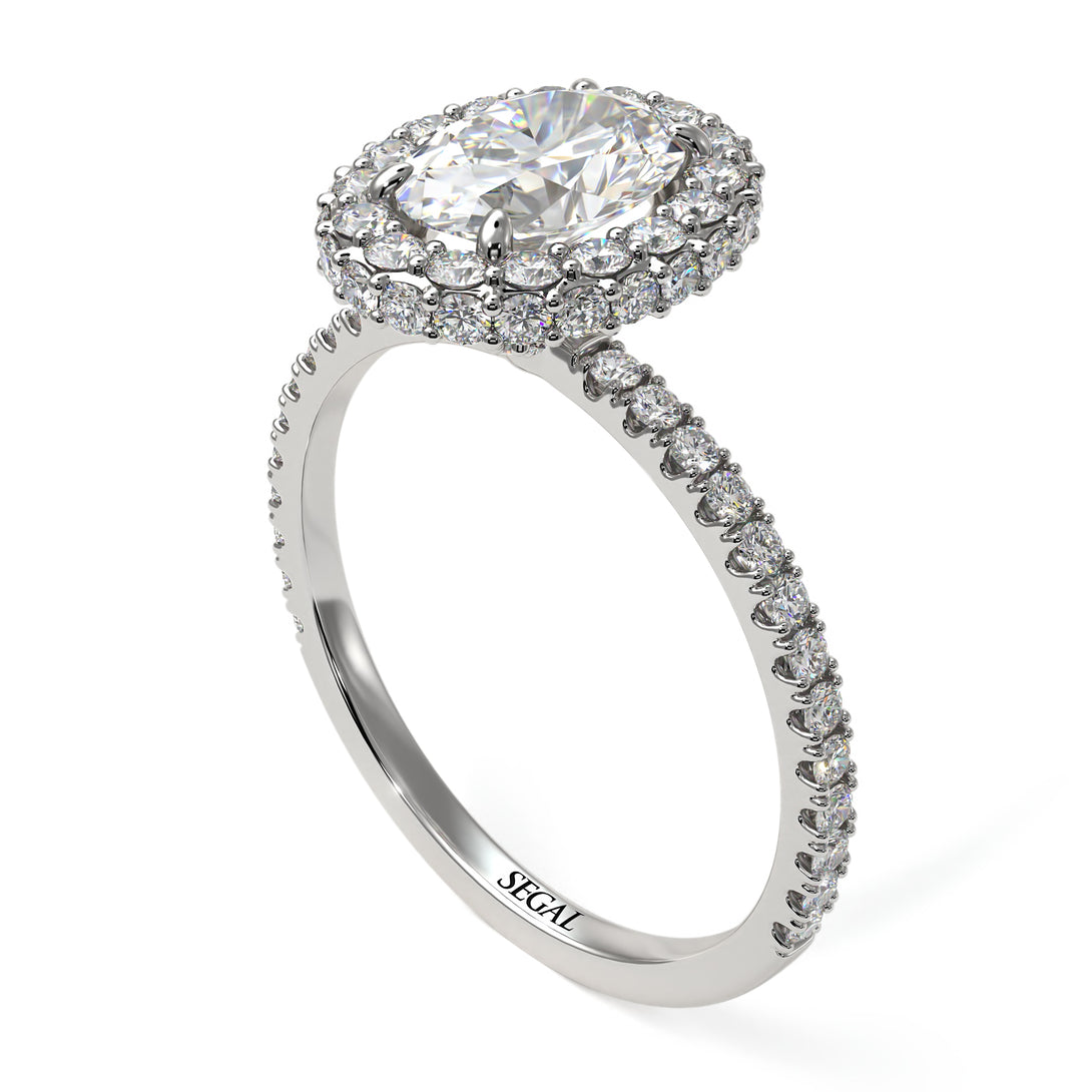 Oval Diamond Halo Hidden Diamonds Ring - Amy No. 3
