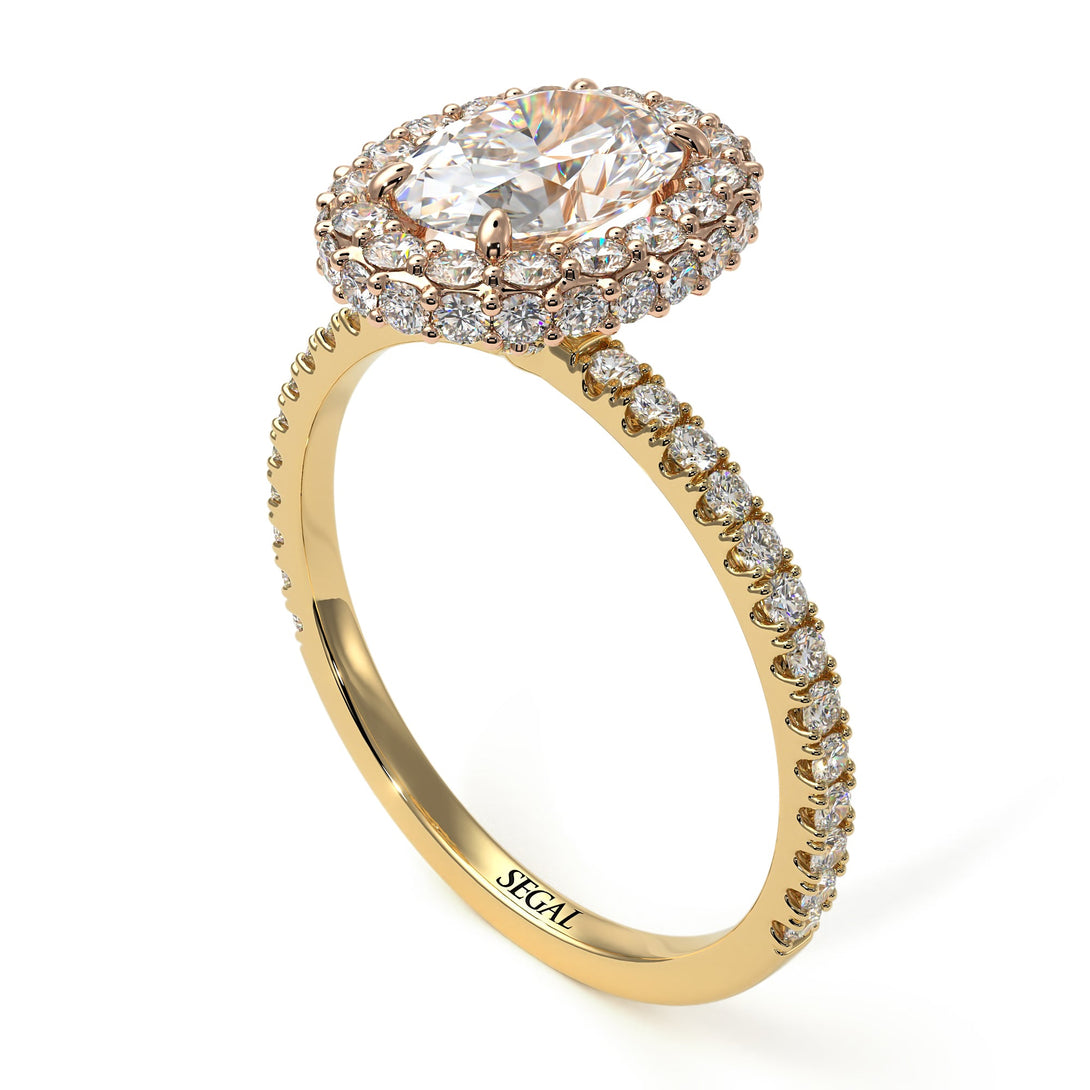 Two Tones Oval Diamond Halo Hidden Diamonds Ring - Amy No. 76