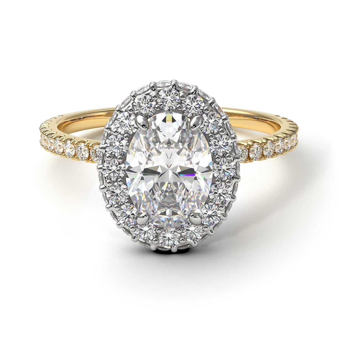 Two Tones Oval Diamond Halo Hidden Diamonds Ring - Amy No. 77