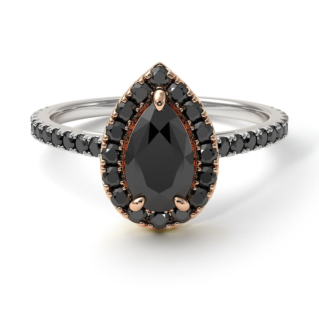Two Tones Pear Shaped Halo Diamond Ring - Janet No. 12