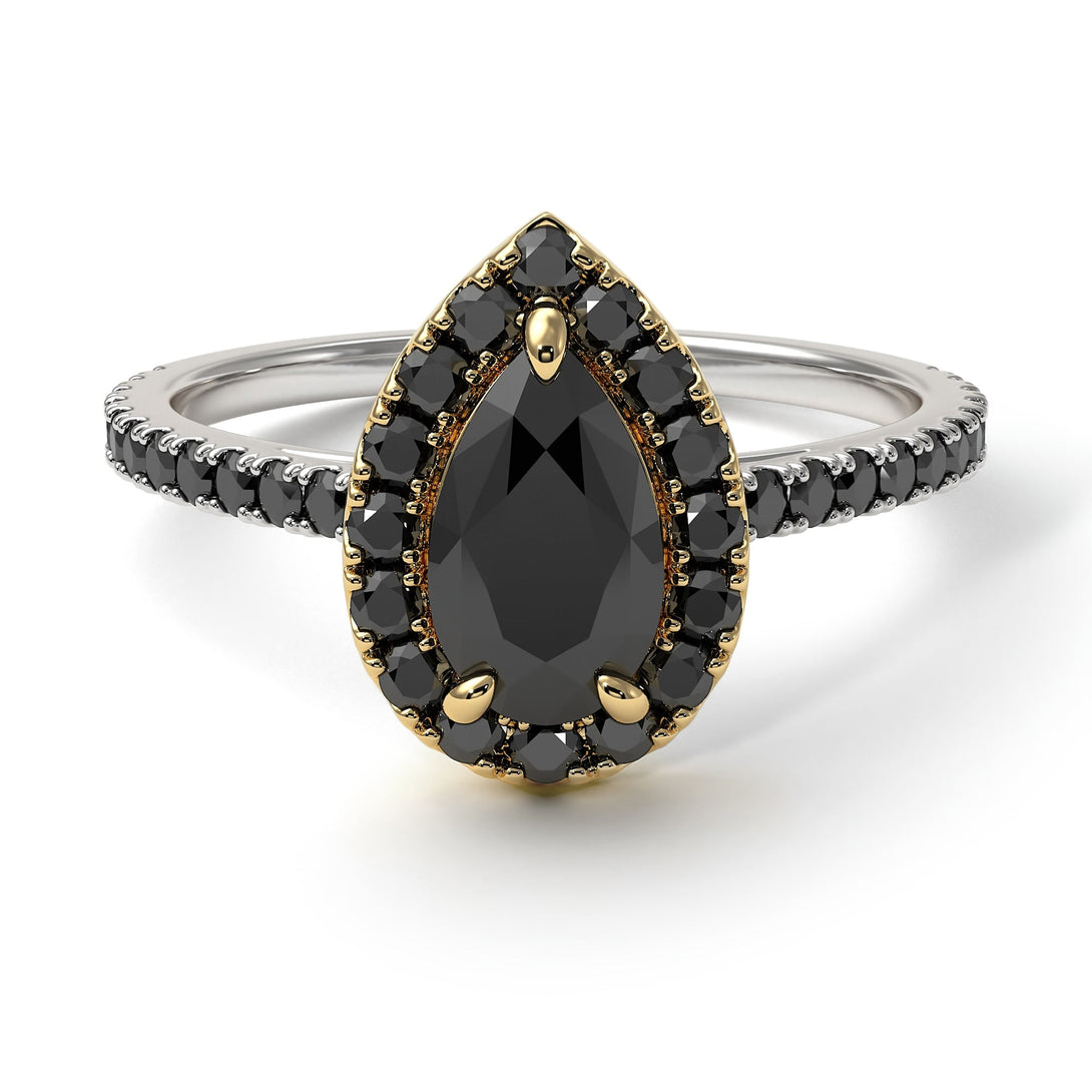 Two Tones Pear Shaped Halo Diamond Ring - Janet No. 11