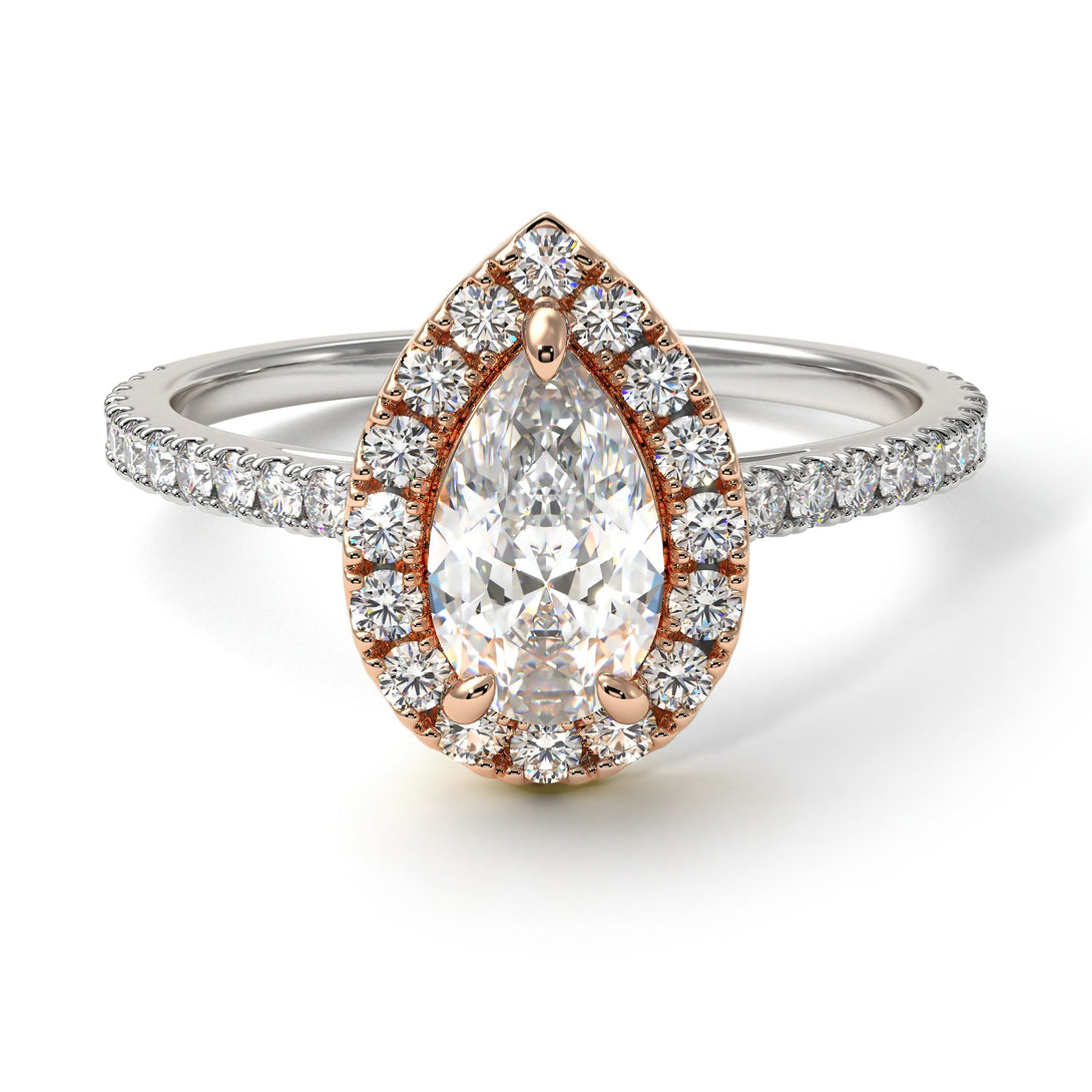 Two Tones Pear Shaped Halo Diamond Ring - Janet No. 9
