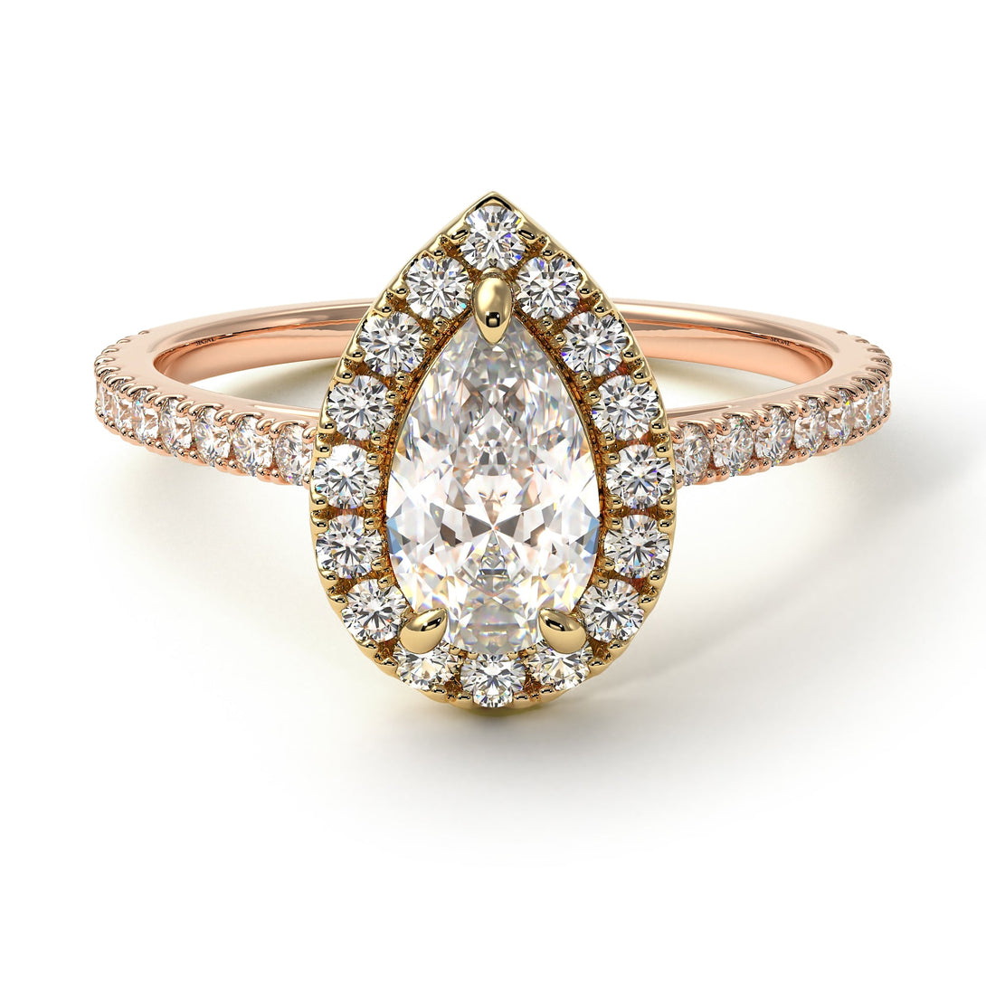 Two Tones Pear Shaped Halo Diamond Ring - Janet No. 7