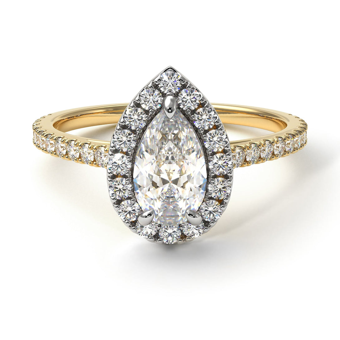 Two Tones Pear Shaped Halo Diamond Ring - Janet No. 8