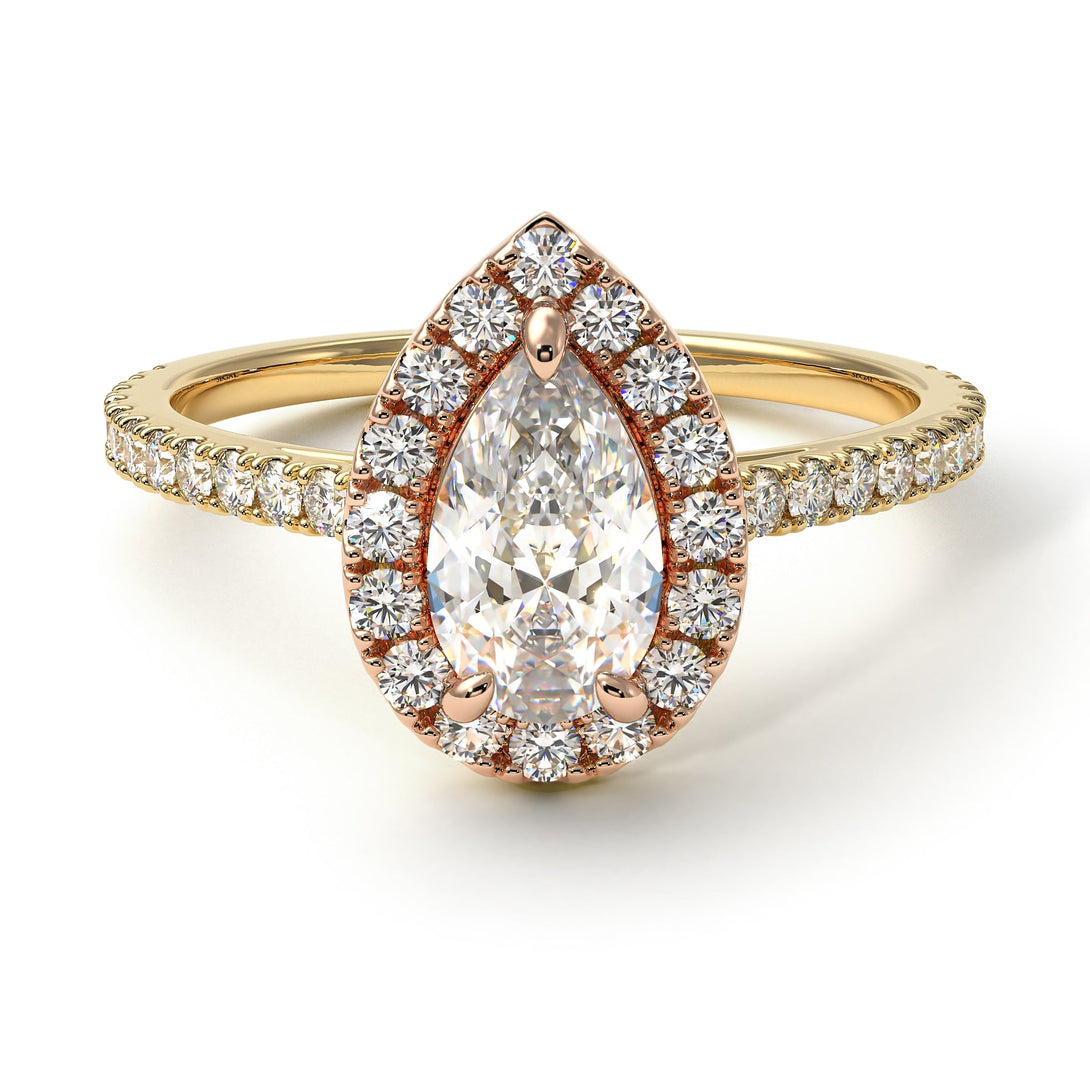 Two Tones Pear Shaped Halo Diamond Ring - Janet No. 7