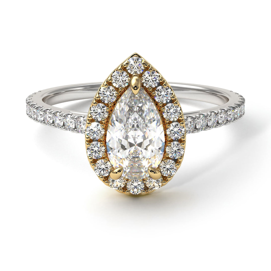 Two Tones Pear Shaped Halo Diamond Ring - Janet No. 8