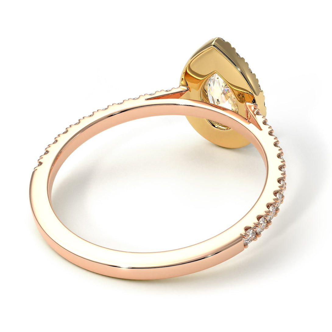 Two Tones Pear Shaped Halo Diamond Ring - Janet No. 7