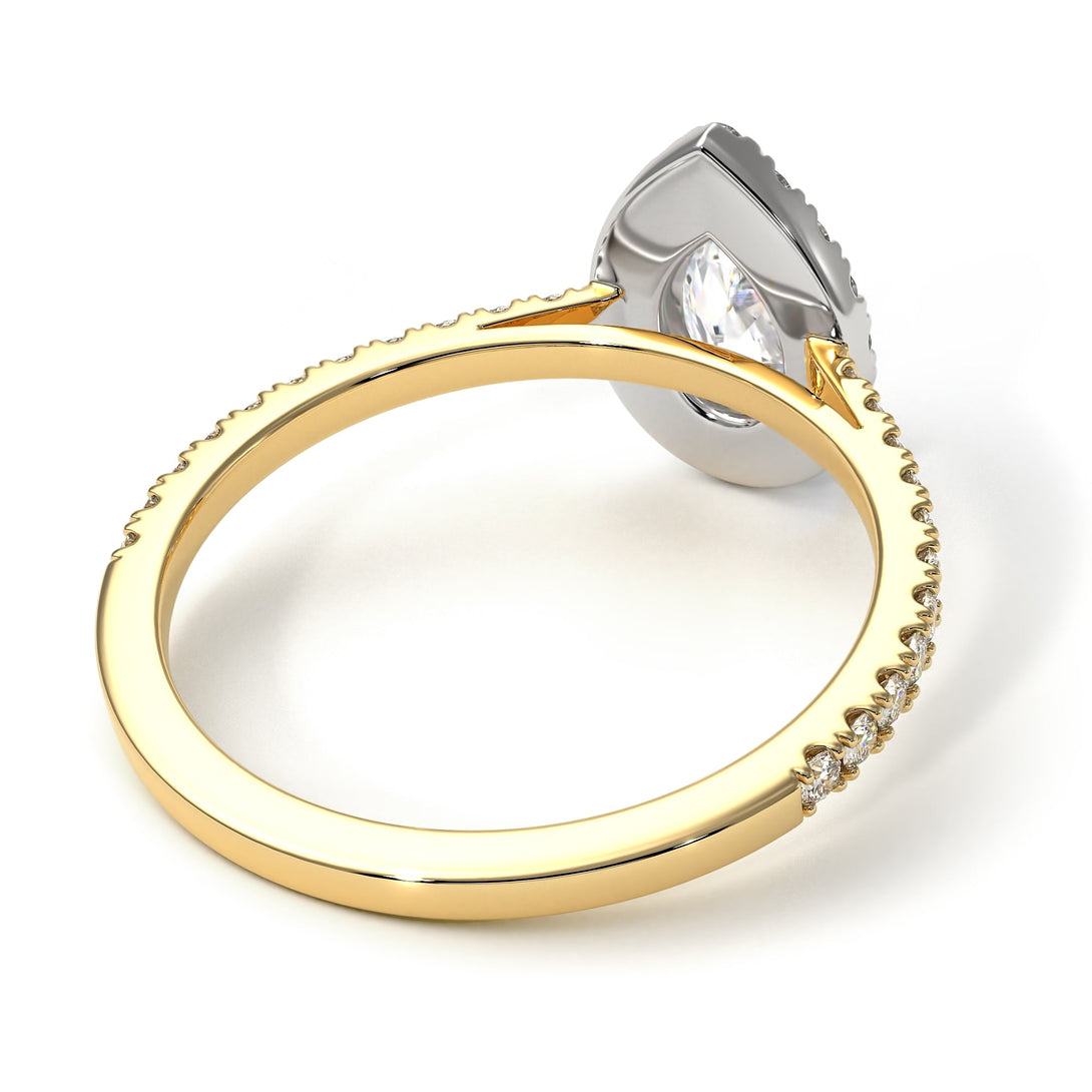 Two Tones Pear Shaped Halo Diamond Ring - Janet No. 8