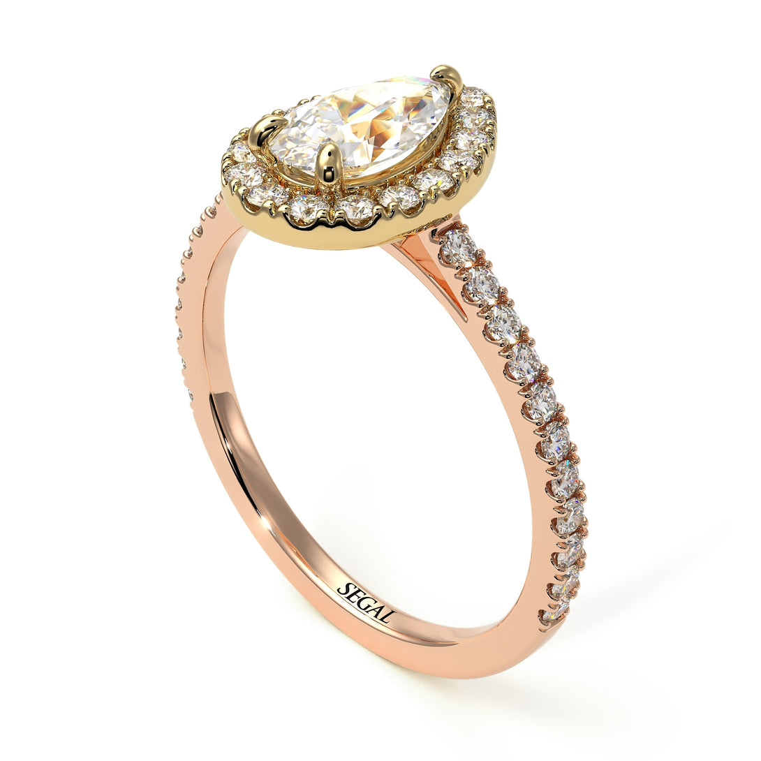 Two Tones Pear Shaped Halo Diamond Ring - Janet No. 7