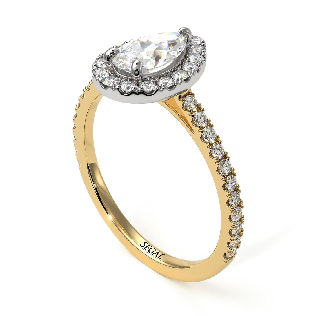 Two Tones Pear Shaped Halo Diamond Ring - Janet No. 8