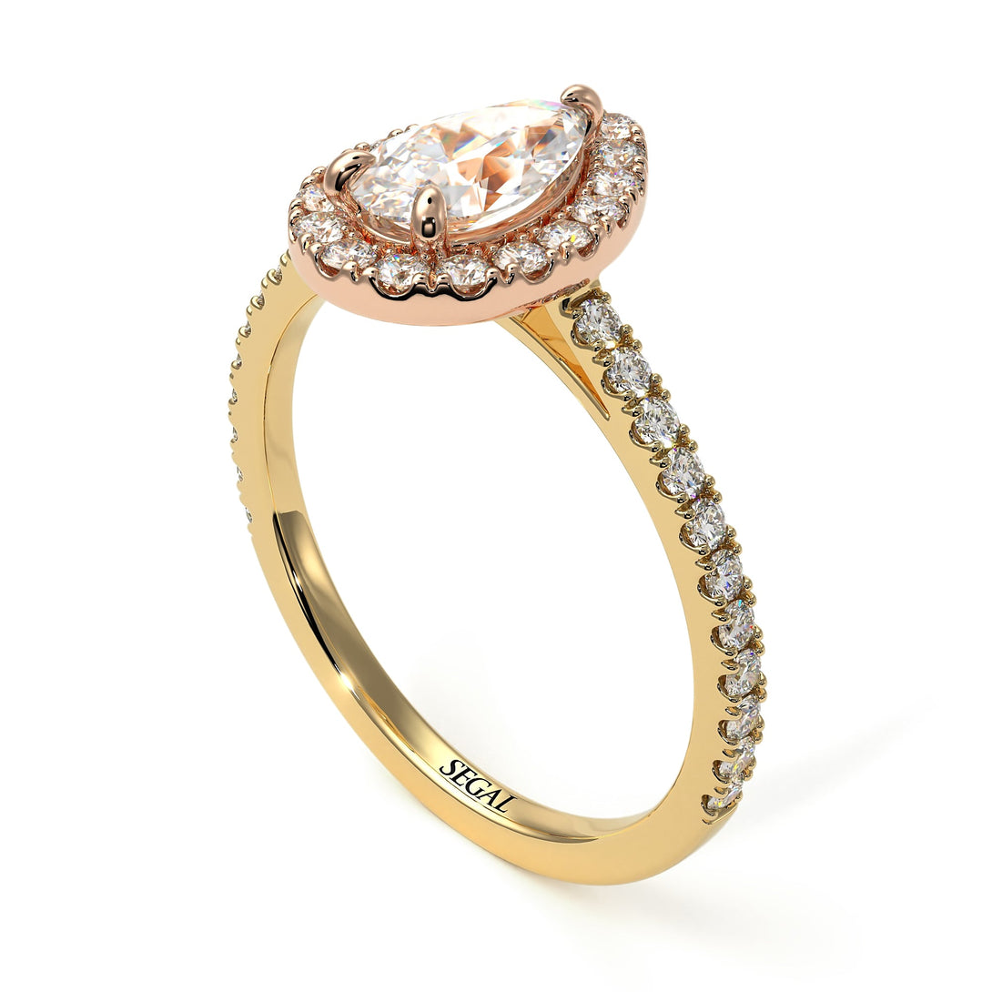Two Tones Pear Shaped Halo Diamond Ring - Janet No. 7