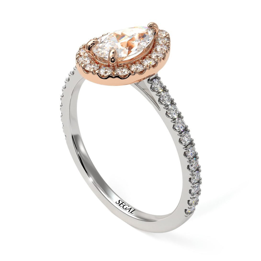 Two Tones Pear Shaped Halo Diamond Ring - Janet No. 9