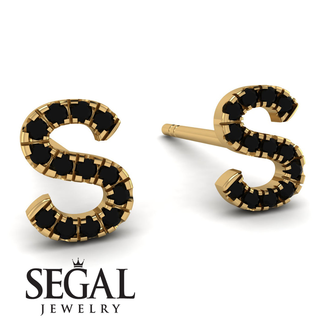 Personalised Initial Black Diamond Earrings - Gloria No. 7