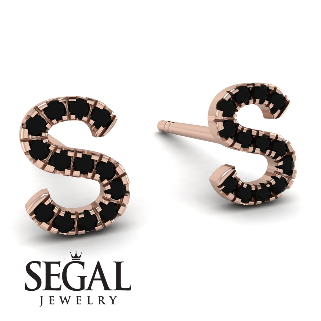 Personalised Initial Black Diamond Earrings - Gloria No. 8