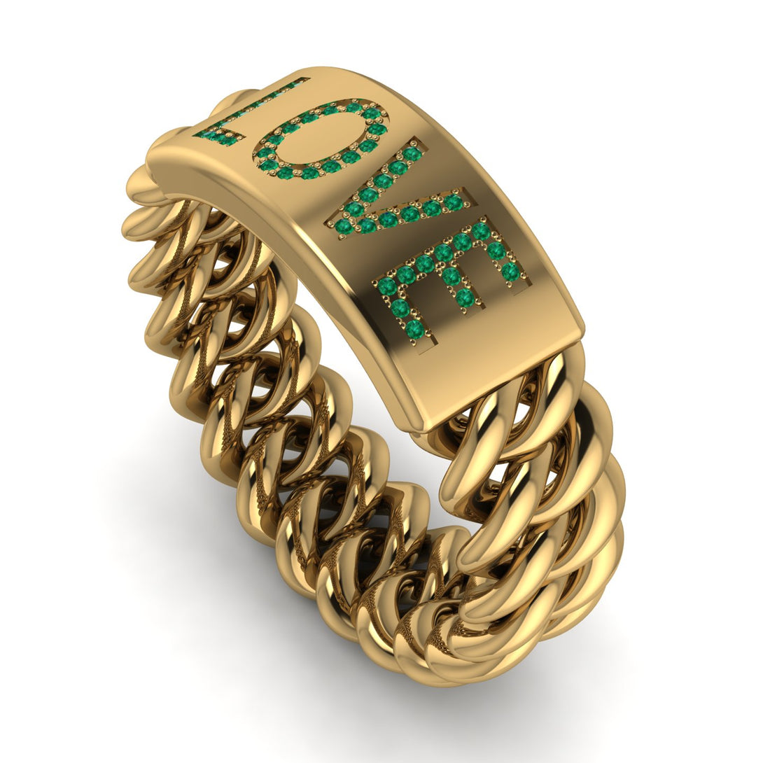 Personalized Emerald Chain Ring - Lucia No. 4