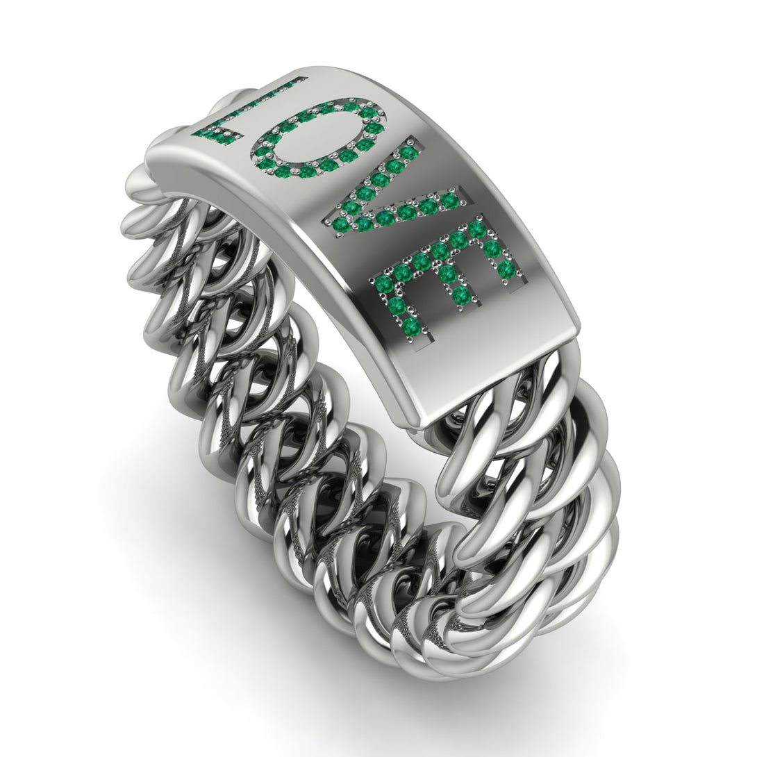 Personalized Emerald Chain Ring - Lucia No. 6