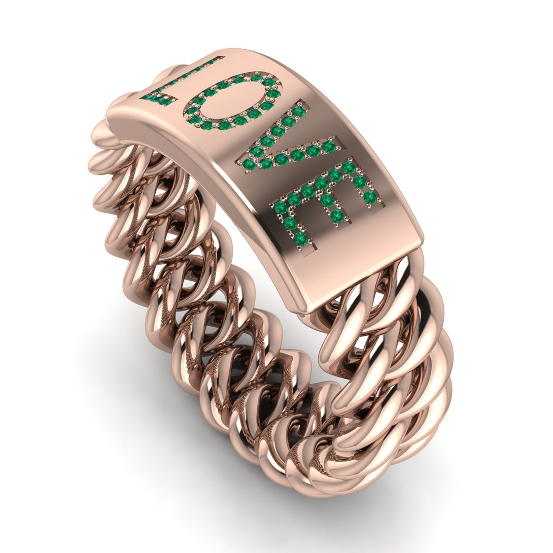 Personalized Emerald Chain Ring - Lucia No. 5