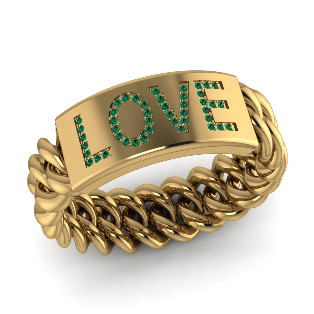 Personalized Emerald Chain Ring - Lucia No. 4