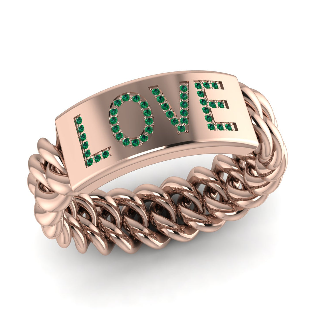 Personalized Emerald Chain Ring - Lucia No. 5