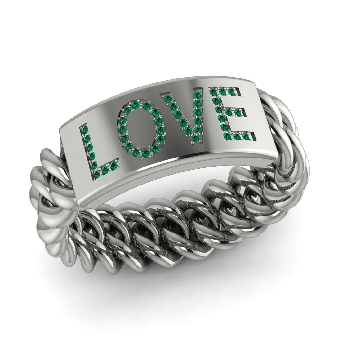 Personalized Emerald Chain Ring - Lucia No. 6