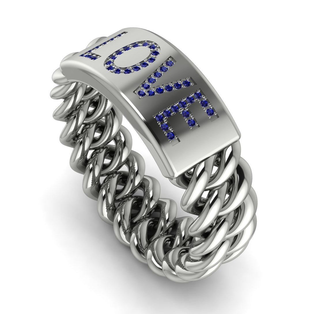 Personalized Sapphire Chain Ring - Lucia No. 15