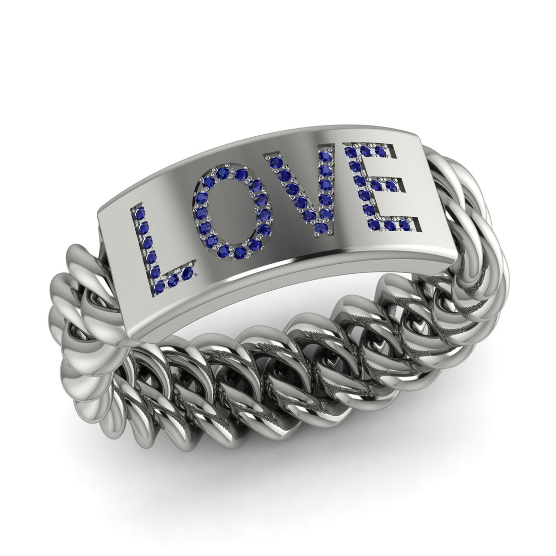 Personalized Sapphire Chain Ring - Lucia No. 15