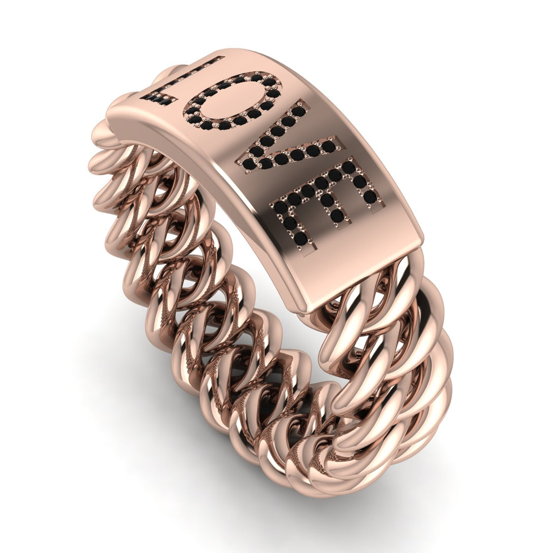 Personalized Black Diamond Chain Ring - Lucia No. 8