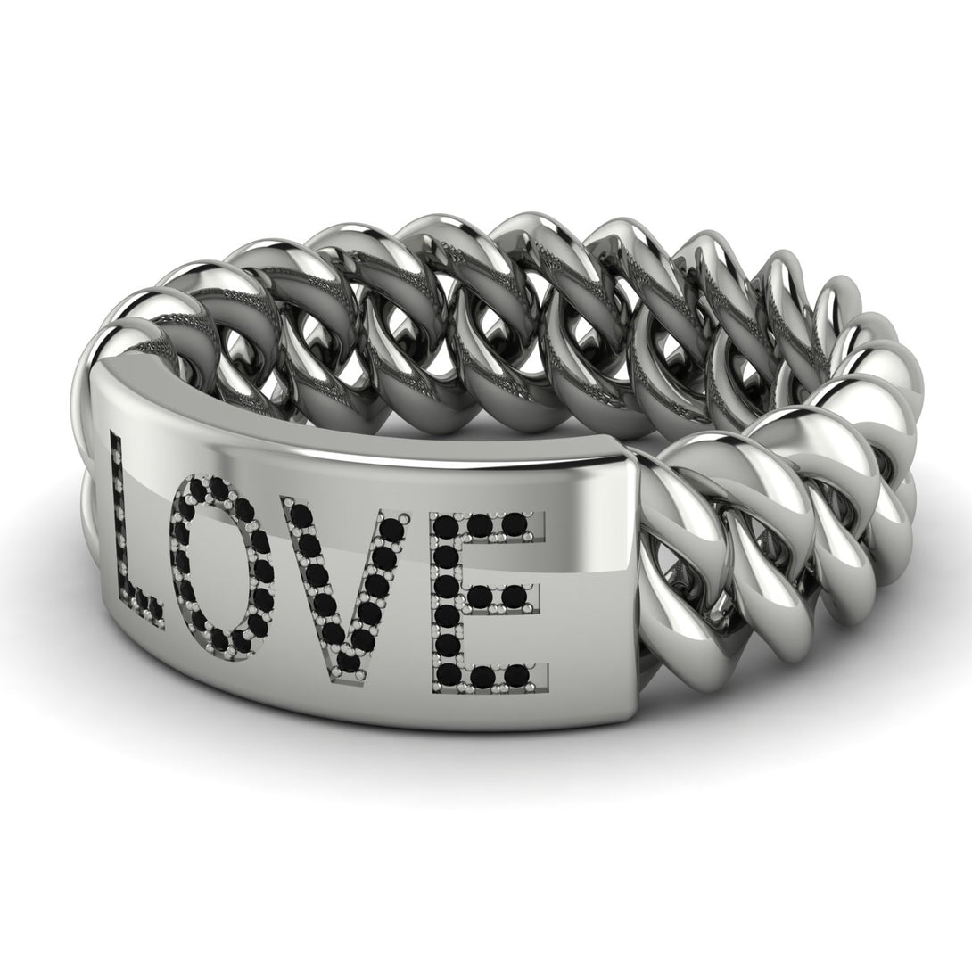 Personalized Black Diamond Chain Ring - Lucia No. 9