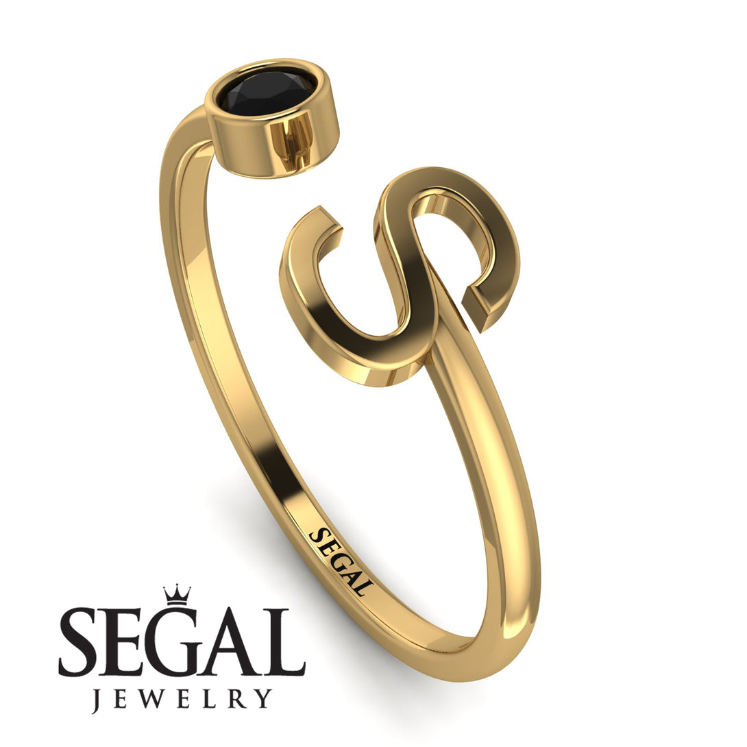 Personalized Open Black Diamond Ring - Finley No. 7