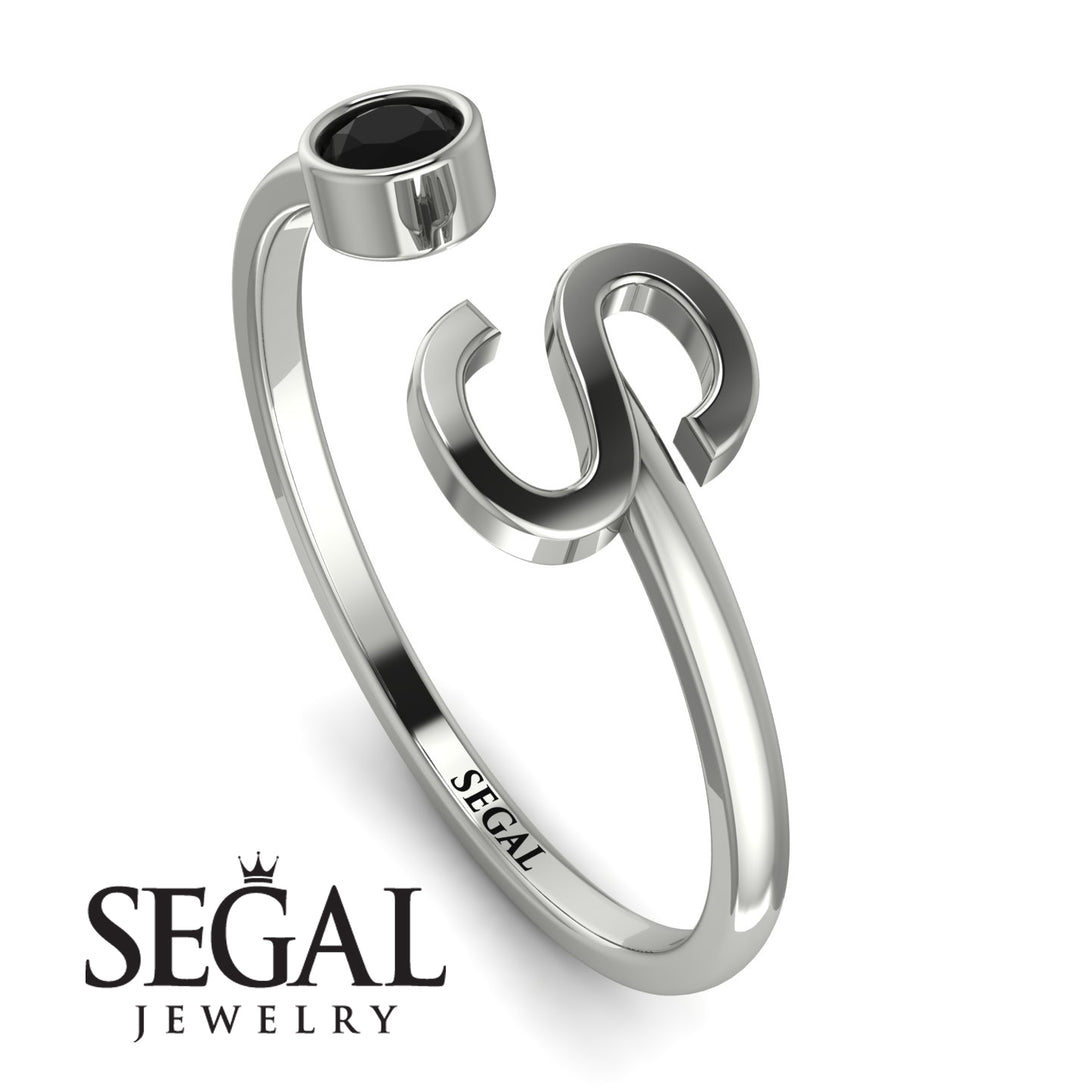 Personalized Open Black Diamond Ring - Finley No. 9