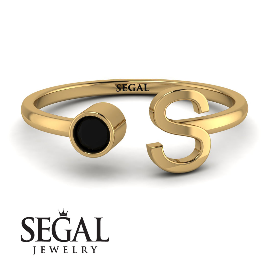 Personalized Open Black Diamond Ring - Finley No. 7