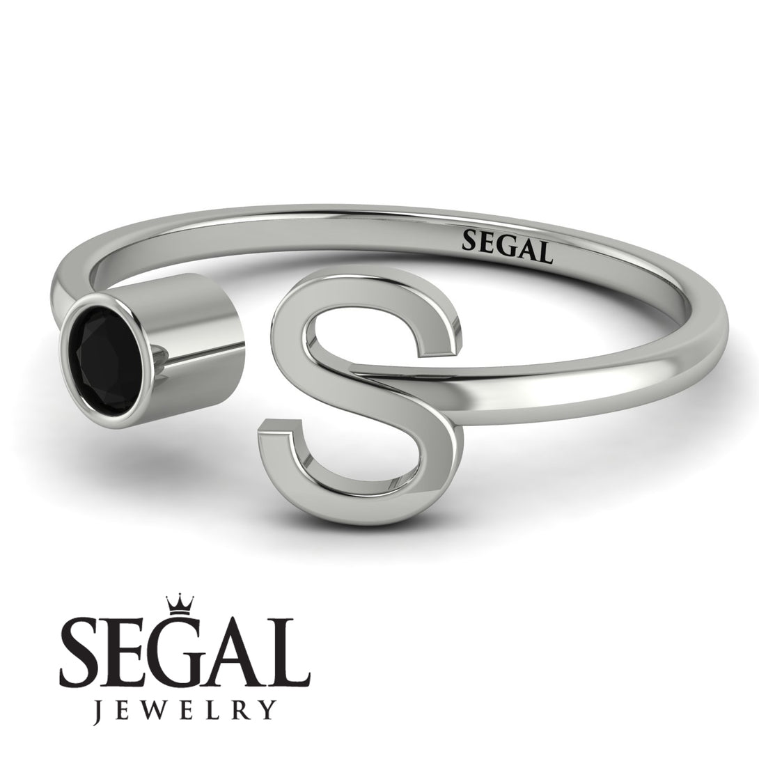 Personalized Open Black Diamond Ring - Finley No. 9