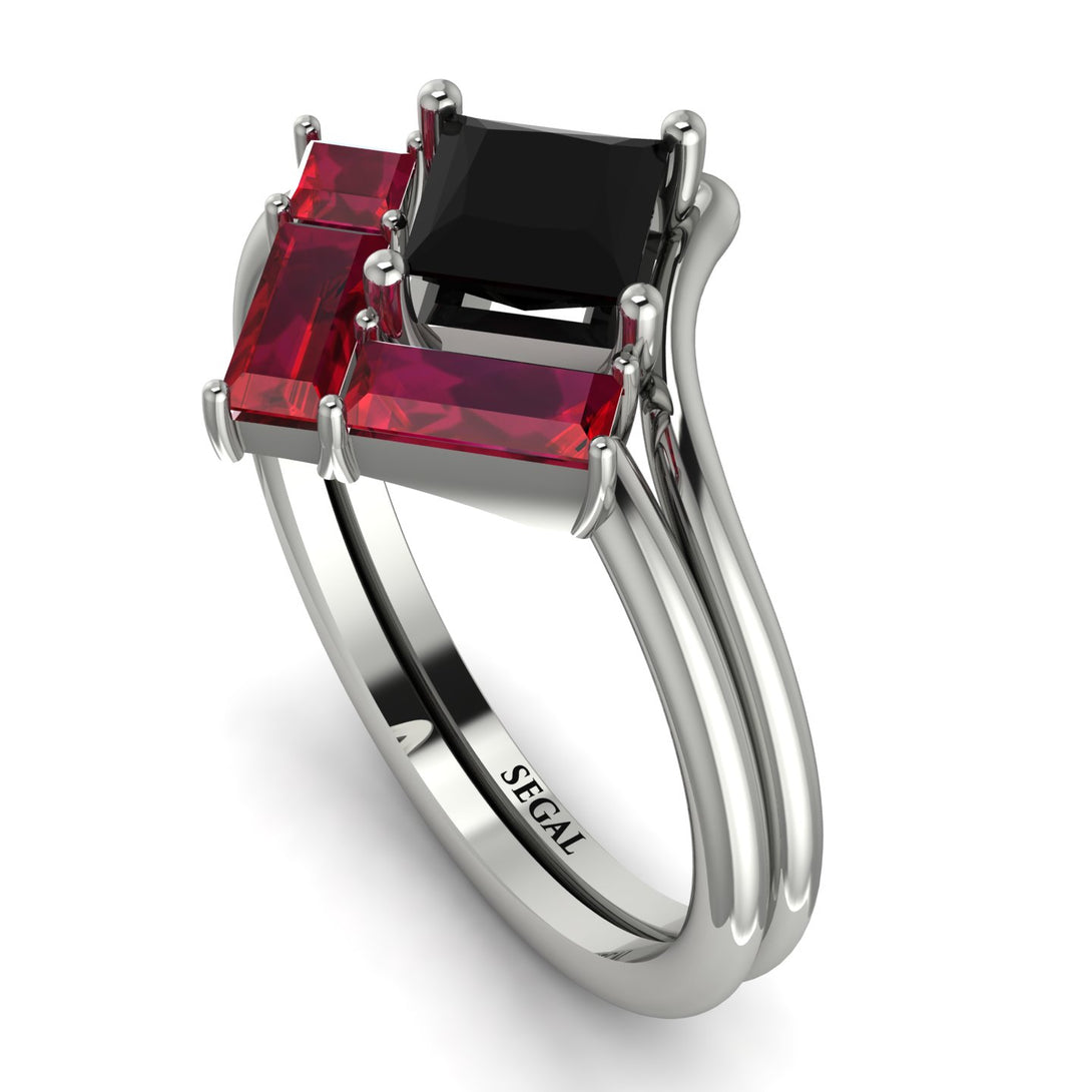 Stacking Princess Black Diamond Ring - Elise No. 54
