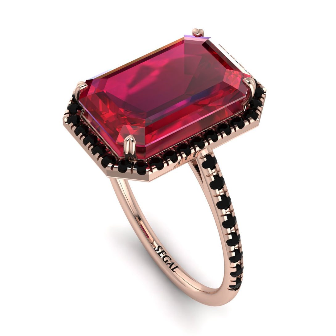 Emerald Cut Ruby Pave Engagement Ring - Nancy No. 41
