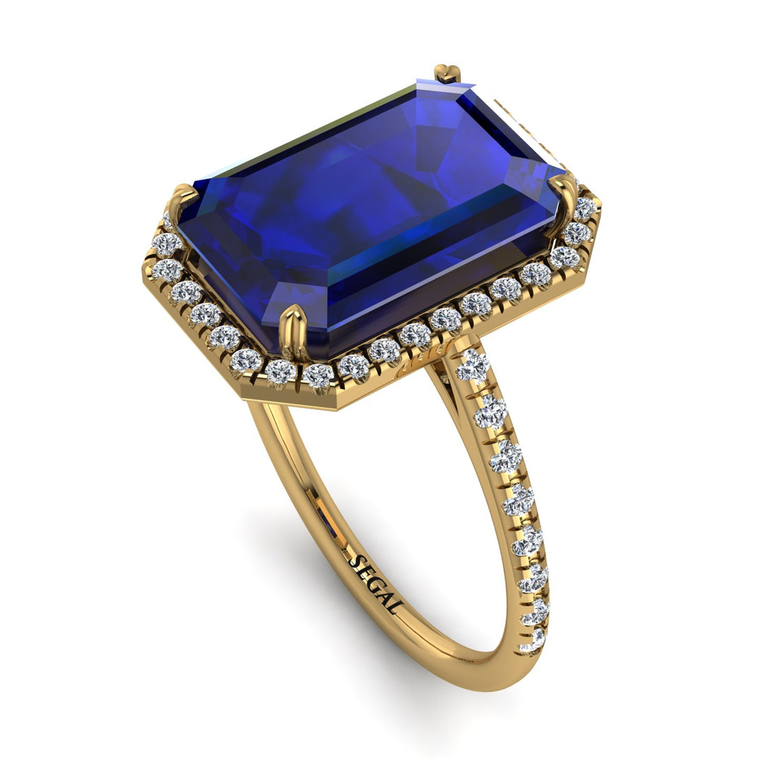 Emerald Cut Sapphire Pave Engagement Ring - Nancy No. 13