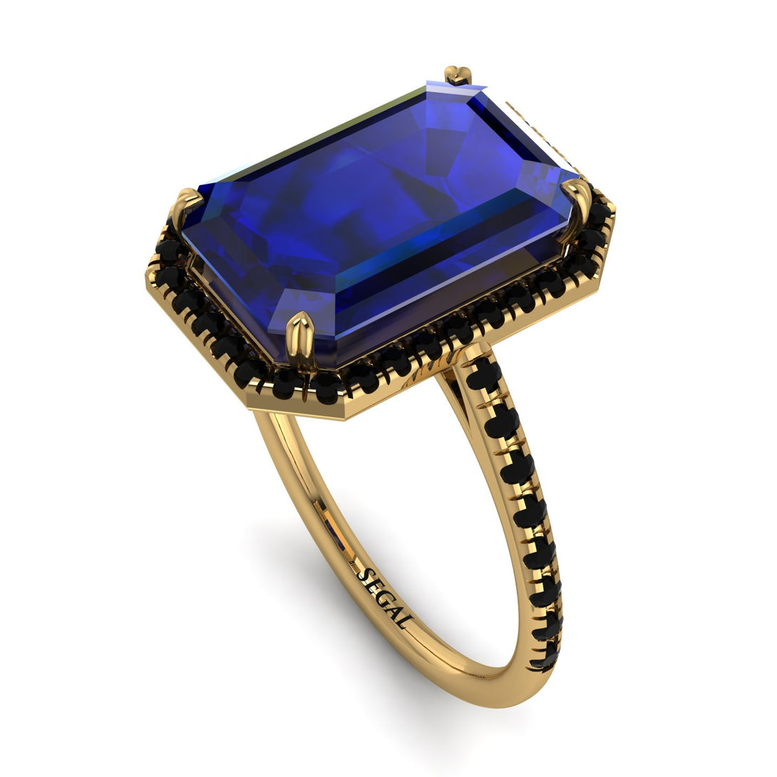 Emerald Cut Sapphire Pave Engagement Ring - Nancy No. 43