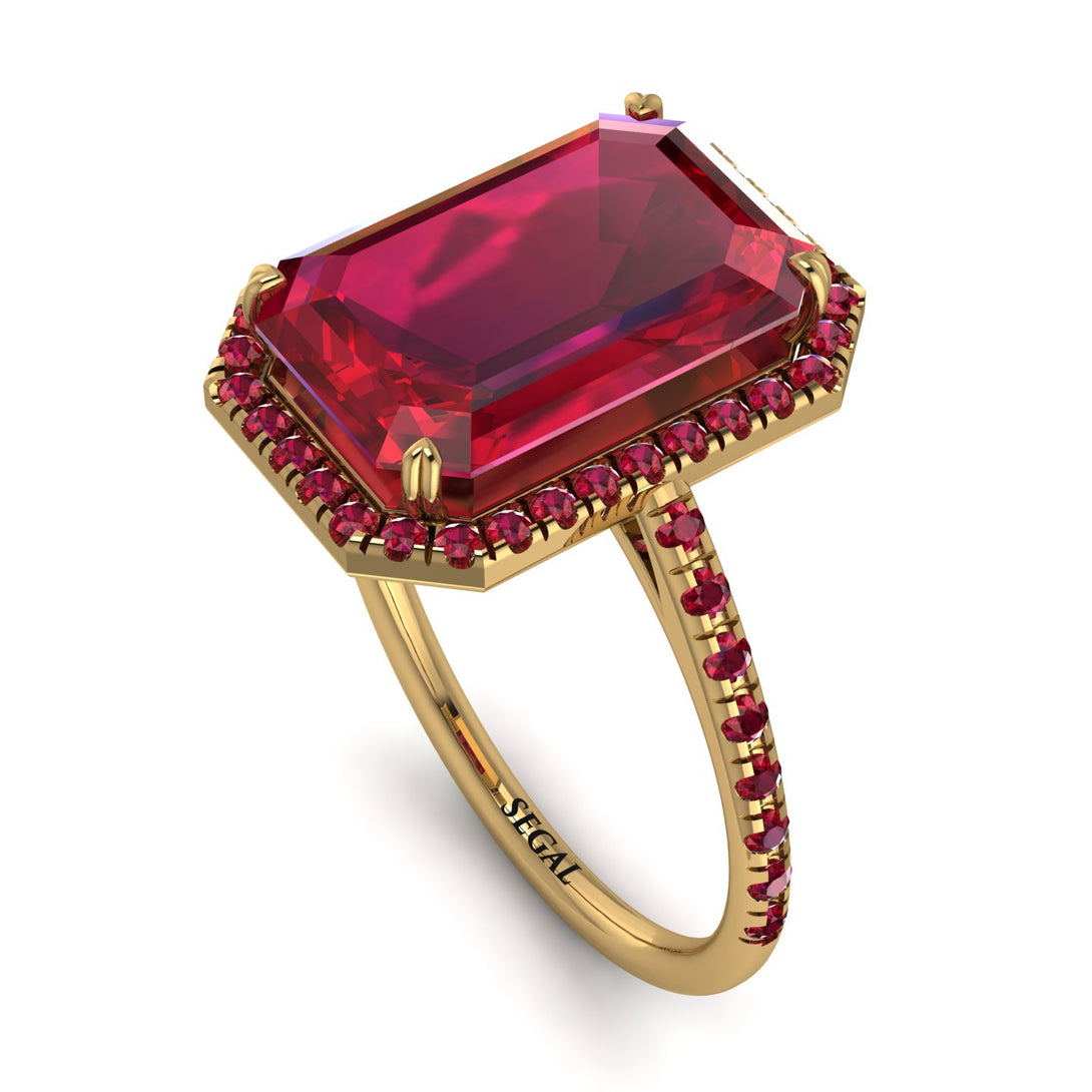 Emerald Cut Ruby Pave Engagement Ring - Nancy No. 55