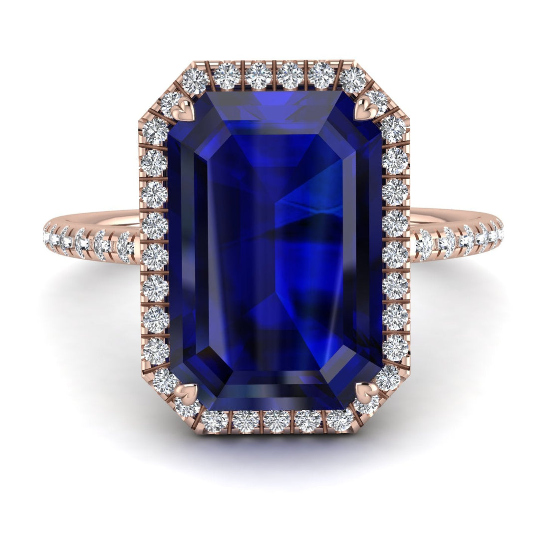 Emerald Cut Sapphire Pave Engagement Ring - Nancy No. 14
