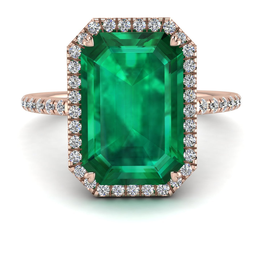 Emerald Cut Emerald Pave Engagement Ring - Nancy No. 5